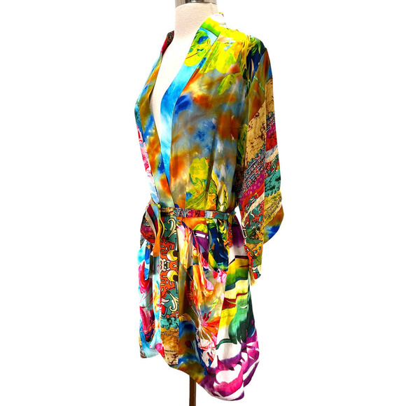 Robert Graham Silk-Blend Jamie Collage Floral Print Kimono or Houserobe L-XL - Picture 4 of 14